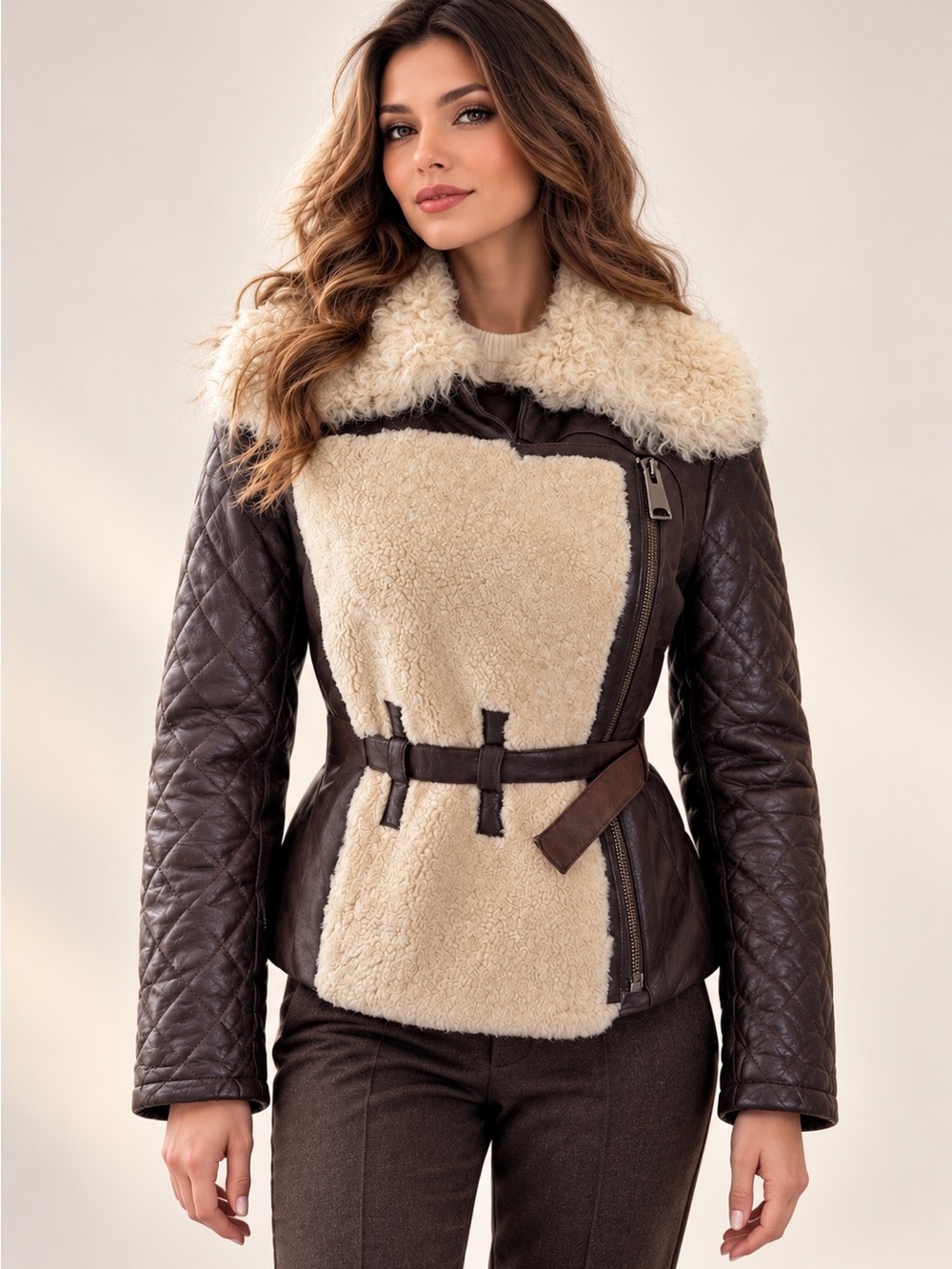 Vintage Via Veneto Shearling Brown Lambskin  Leather Jacket Size M